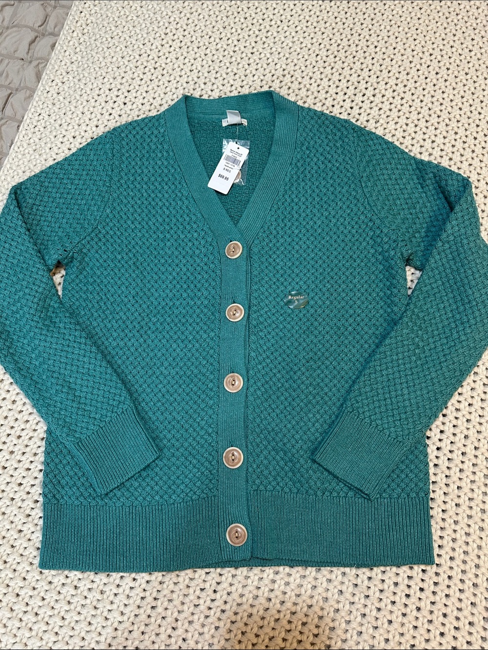 NWT L.L. Bean Teal Button-Front Women's Cardigan Sweater, Size S